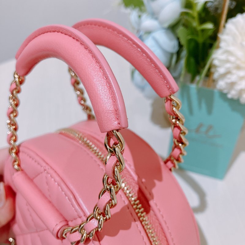 TK2035	 香奈兒 粉色 迷利包 Chanel Pink X GHW  Lambskin Round CC Top Handle Bag-12