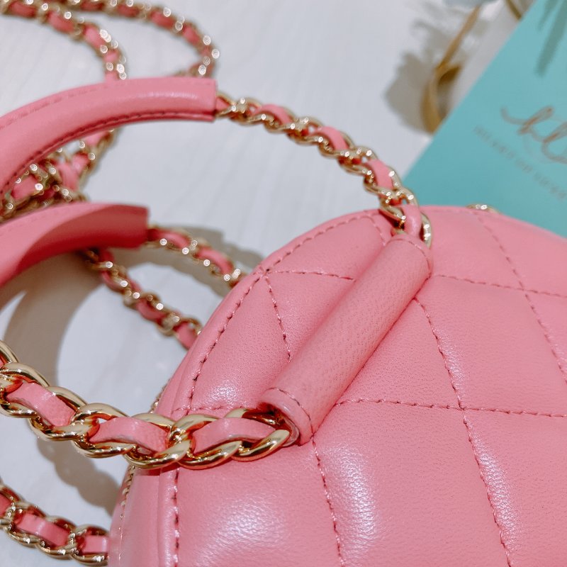 TK2035	 香奈兒 粉色 迷利包 Chanel Pink X GHW  Lambskin Round CC Top Handle Bag-13