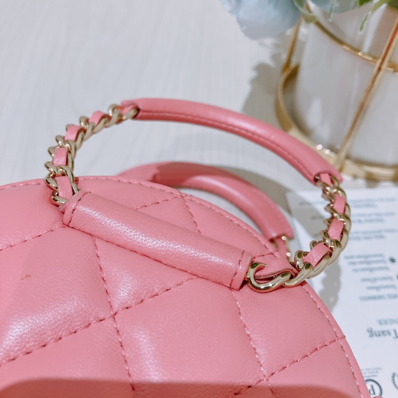 TK2035	 香奈兒 粉色 迷利包 Chanel Pink X GHW  Lambskin Round CC Top Handle Bag-14