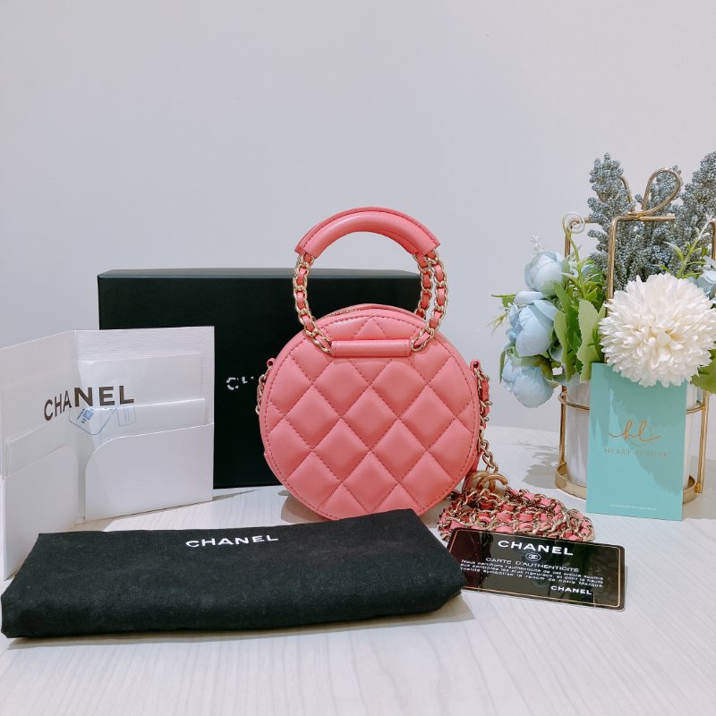TK2035	 香奈兒 粉色 迷利包 Chanel Pink X GHW  Lambskin Round CC Top Handle Bag-23