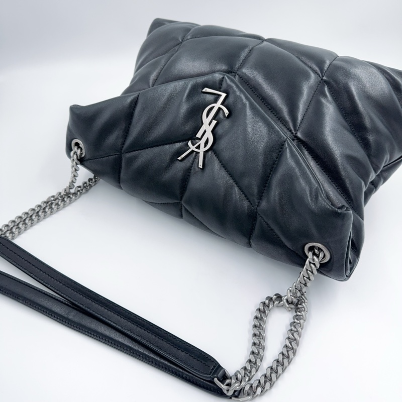 YSL 黑色銀扣中號羊皮PUFFER肩背包（好裝好用好柔軟）-7