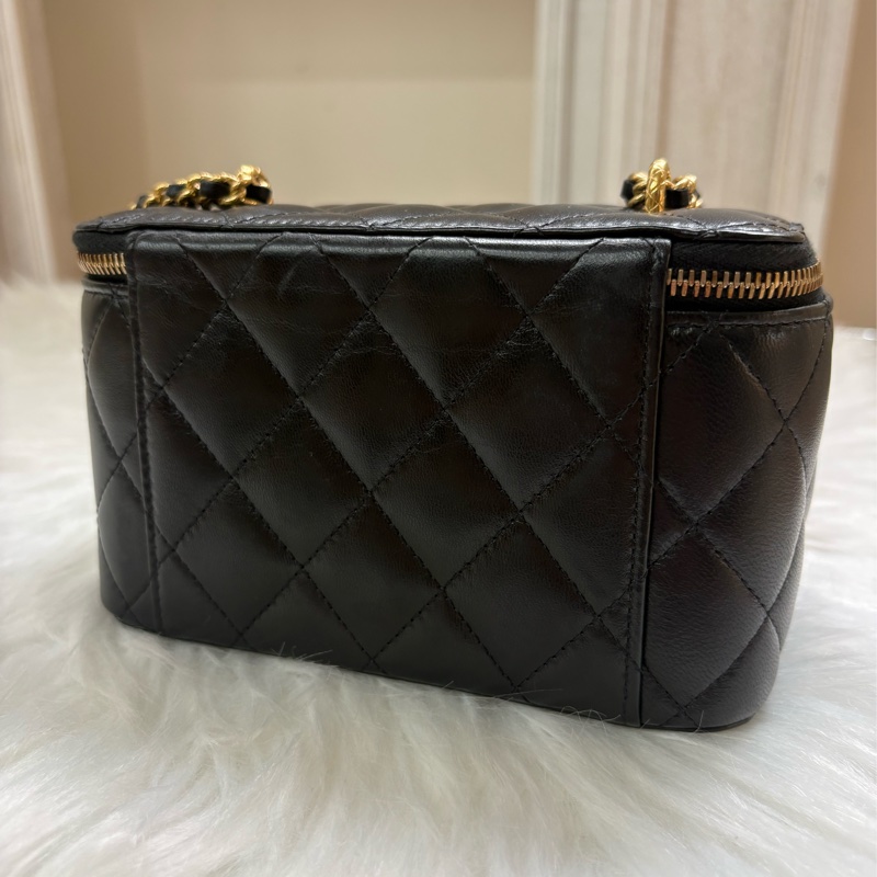 香奈兒Chanel Vanity Case化妝單肩盒子包 黑金色-2