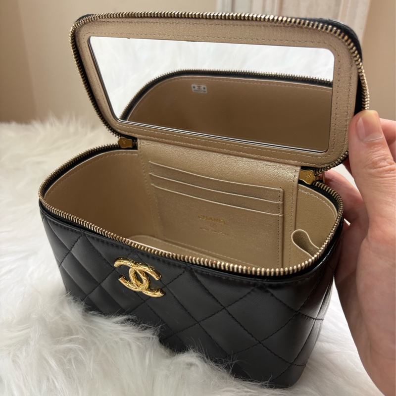 香奈兒Chanel Vanity Case化妝單肩盒子包 黑金色-5
