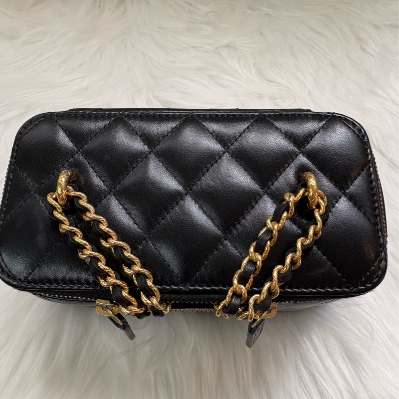 香奈兒Chanel Vanity Case化妝單肩盒子包 黑金色-7