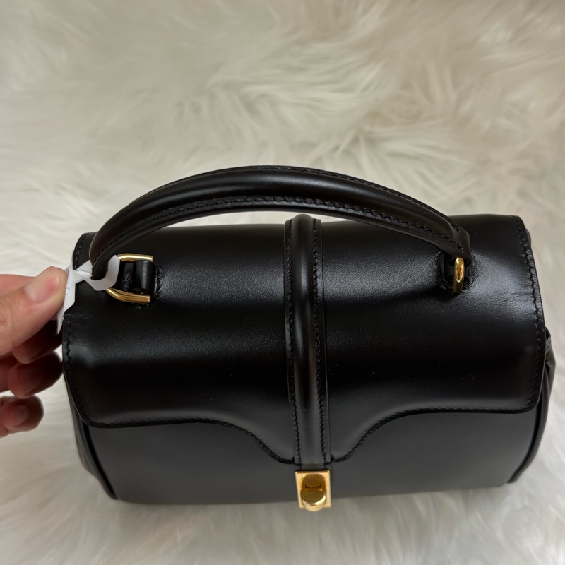 塞琳Celine 16緞面牛皮革小號手提肩背包 黑色-2