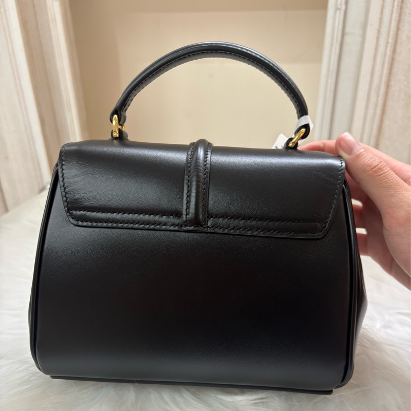 塞琳Celine 16緞面牛皮革小號手提肩背包 黑色-3