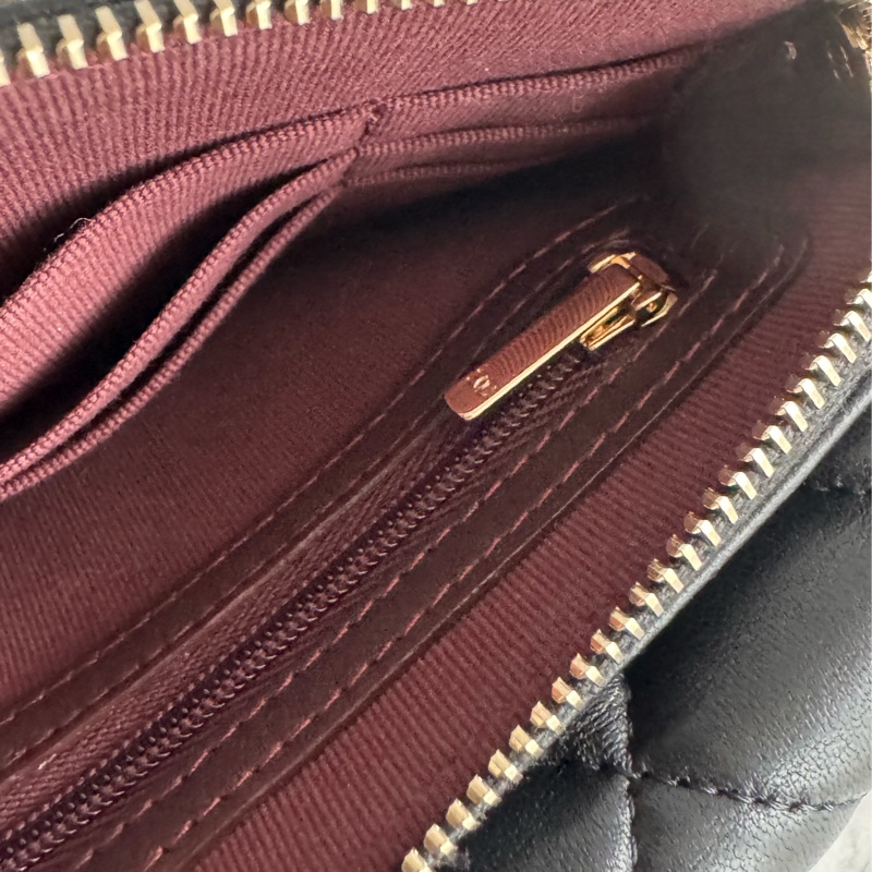 Chanel 黑羊皮淡金雙層斜背包-23