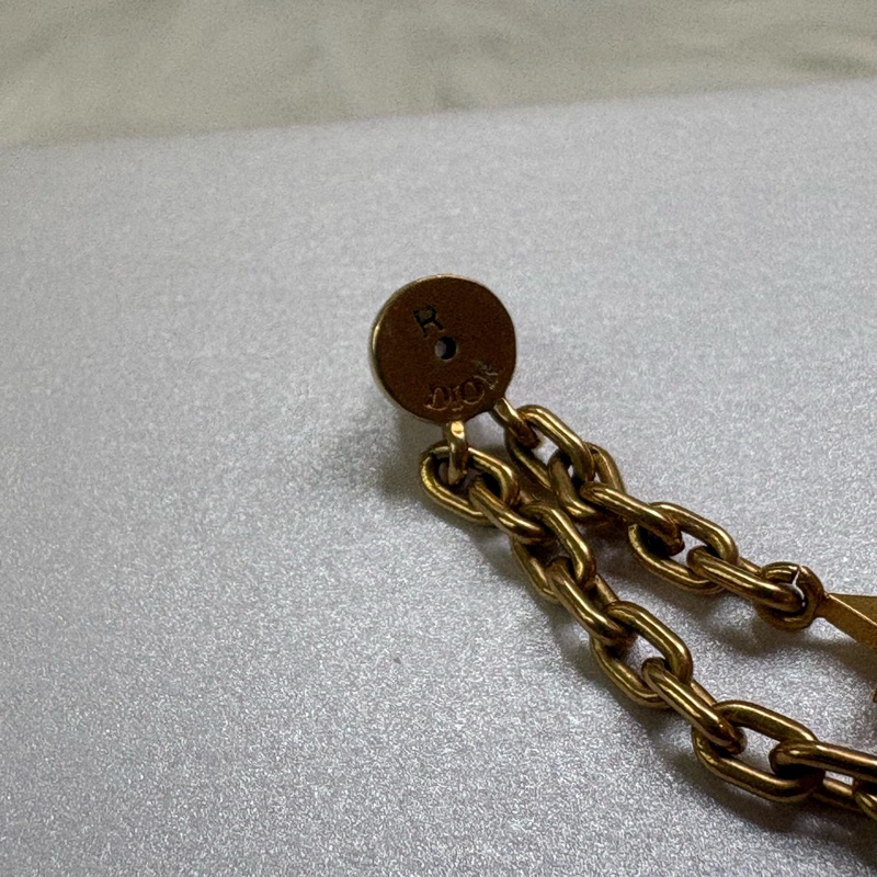 迪奧Dior鏈條吊飾珍珠 耳環 金色-3