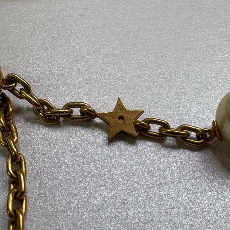 迪奧Dior鏈條吊飾珍珠 耳環 金色-4