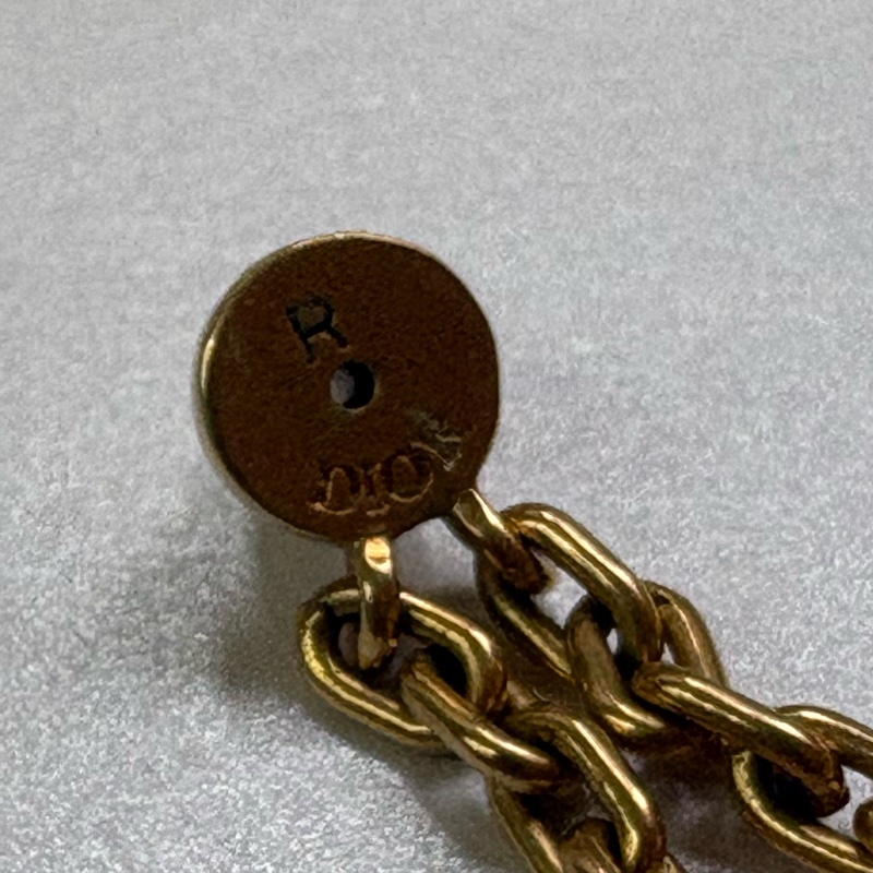 迪奧Dior鏈條吊飾珍珠 耳環 金色-5