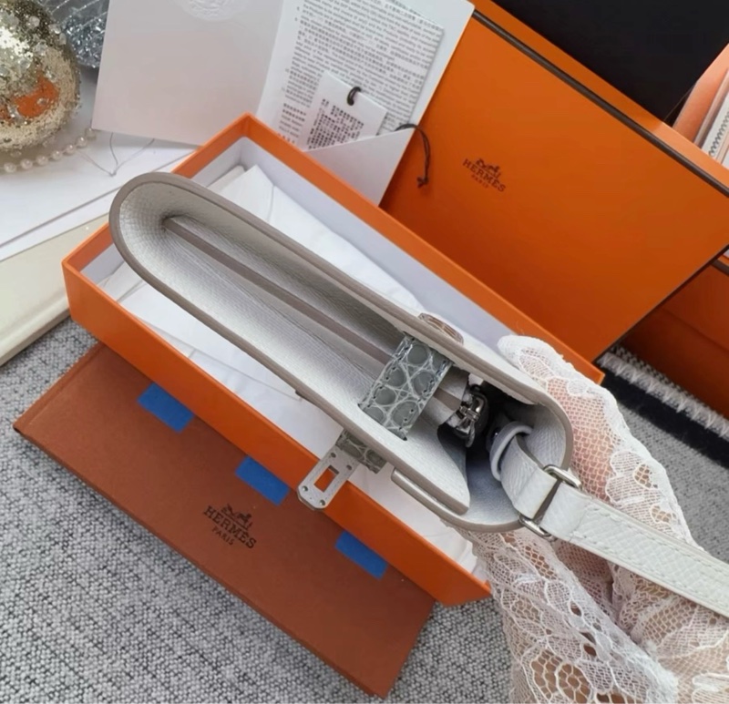 Hermes爱马仕Hermes Kelly to go touch 奶灰色拼冰晶灰鳄鱼皮，epsom皮，b刻，2024年1月票-2