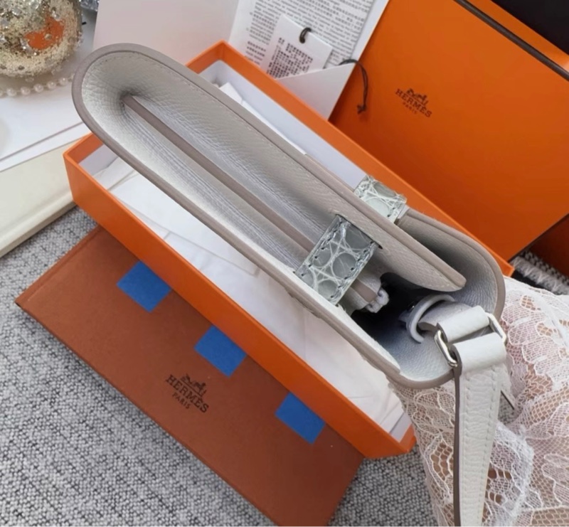 Hermes爱马仕Hermes Kelly to go touch 奶灰色拼冰晶灰鳄鱼皮，epsom皮，b刻，2024年1月票-3