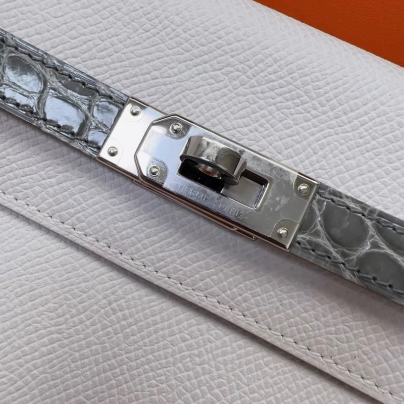 Hermes爱马仕Hermes Kelly to go touch 奶灰色拼冰晶灰鳄鱼皮，epsom皮，b刻，2024年1月票-4