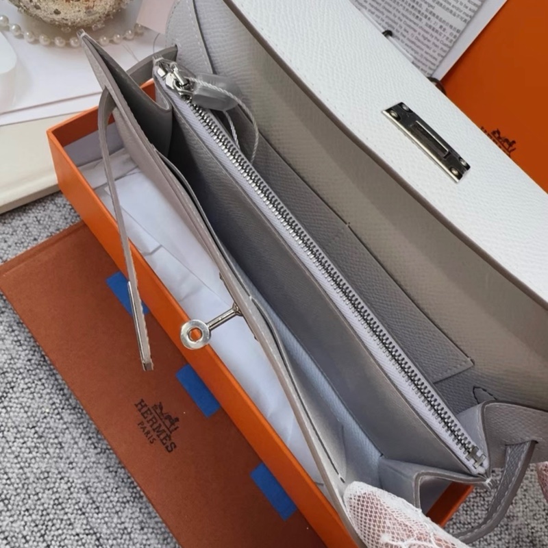 Hermes爱马仕Hermes Kelly to go touch 奶灰色拼冰晶灰鳄鱼皮，epsom皮，b刻，2024年1月票-6