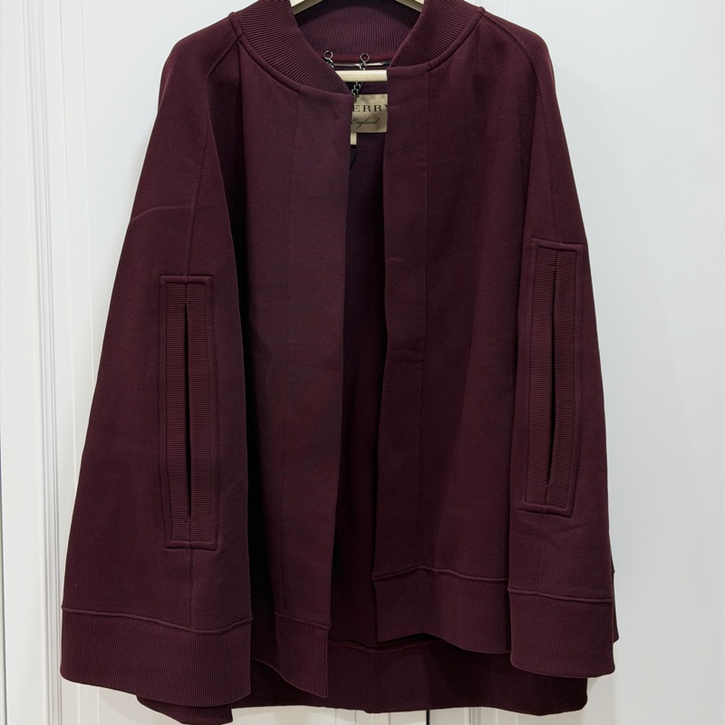 Burberry  勃艮第紅 披肩 斗篷 外套 罩衫-4