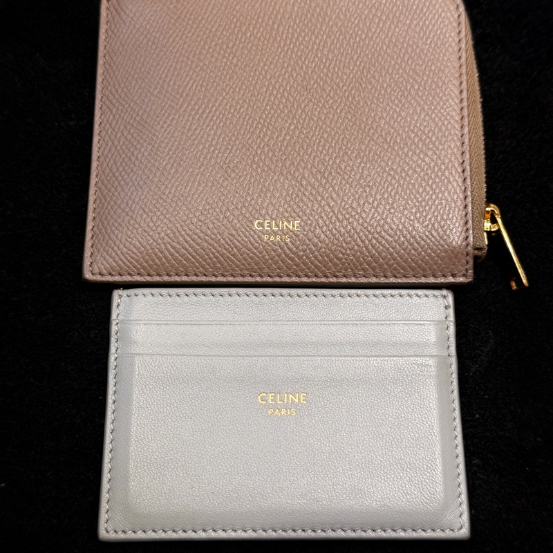Celine L型大象灰拉鏈零錢包內裡淡藍色牛皮卡片夾二合一-2
