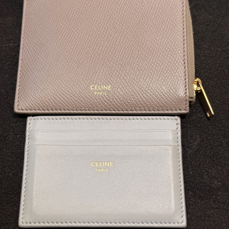 Celine L型大象灰拉鏈零錢包內裡淡藍色牛皮卡片夾二合一-3