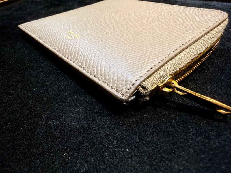 Celine L型大象灰拉鏈零錢包內裡淡藍色牛皮卡片夾二合一-12