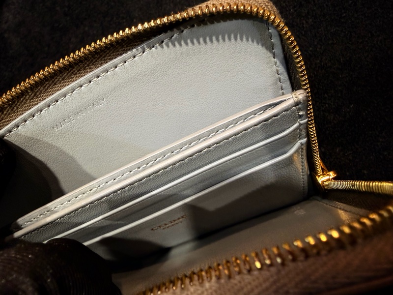 Celine L型大象灰拉鏈零錢包內裡淡藍色牛皮卡片夾二合一-18