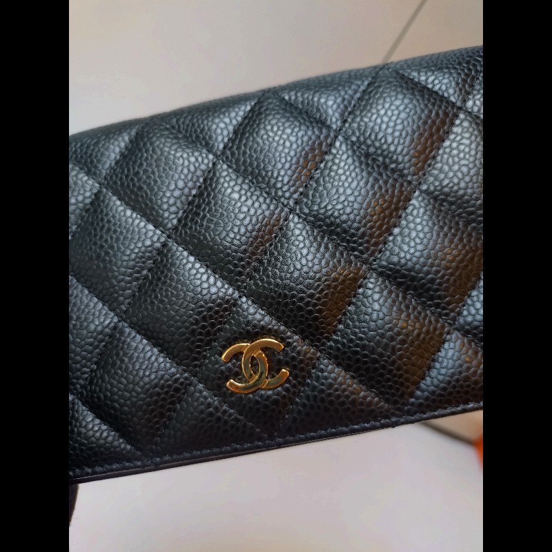 Chanel 黑荔枝皮菱格對開長夾-2