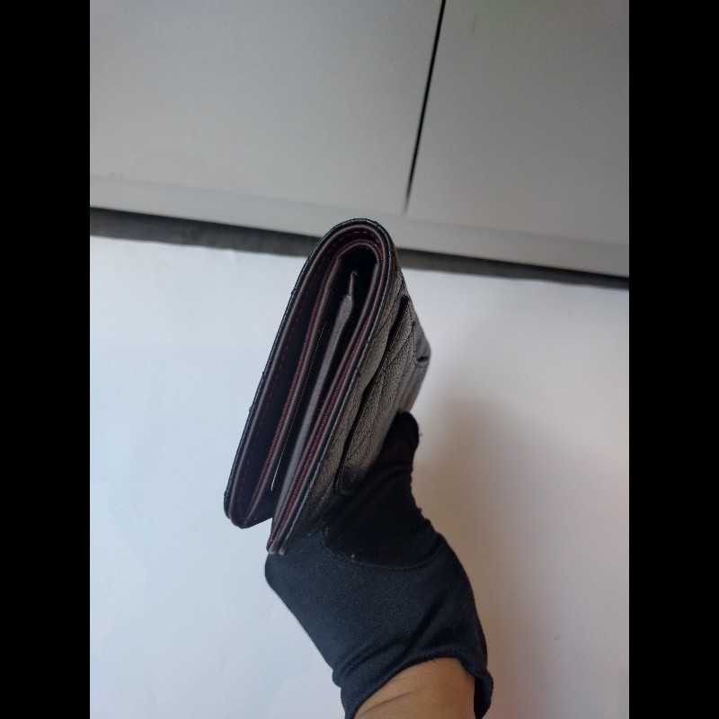 Chanel 黑荔枝皮菱格對開長夾-6