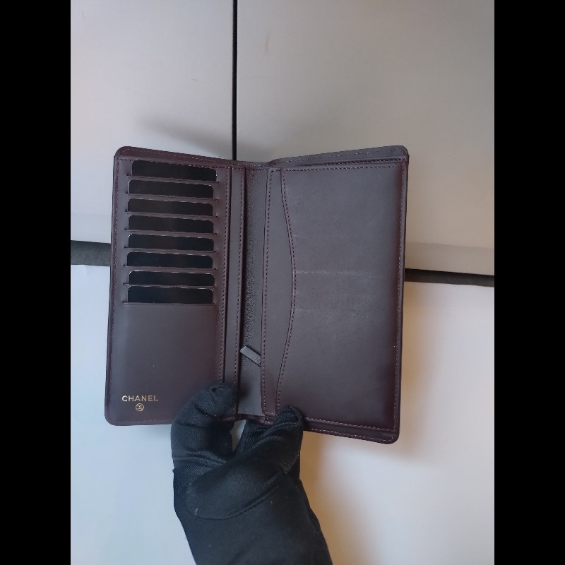 Chanel 黑荔枝皮菱格對開長夾-11