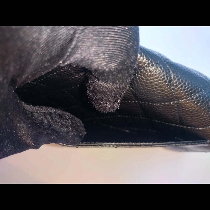 Chanel 黑荔枝皮菱格對開長夾-13