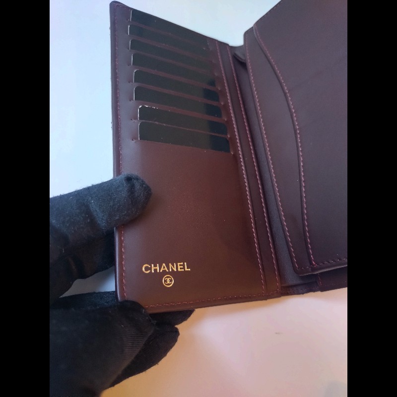 Chanel 黑荔枝皮菱格對開長夾-16
