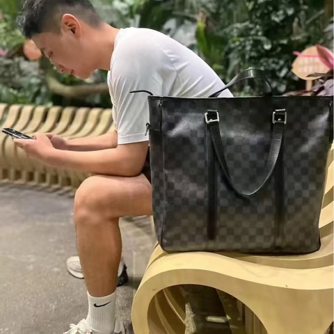 Louis Vuitton 路易威登 黑色 棋盤格 公文包 手提包 有肩帶