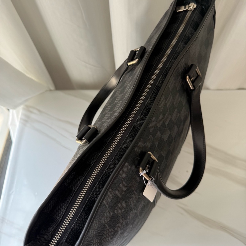 Louis Vuitton 路易威登 黑色 棋盤格 公文包 手提包 有肩帶-5