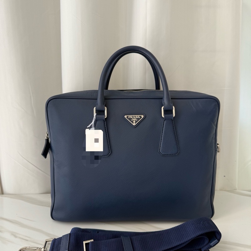 Prada 普拉達 藍色 正標 男士公文包 有肩帶 🈚附件-0