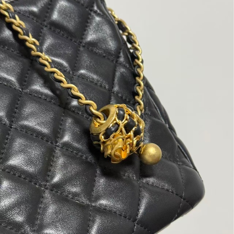 Chanel 香奈兒22S核桃hobo嬉皮包羊皮金扣黑色單肩包，芯片款，單品。-3