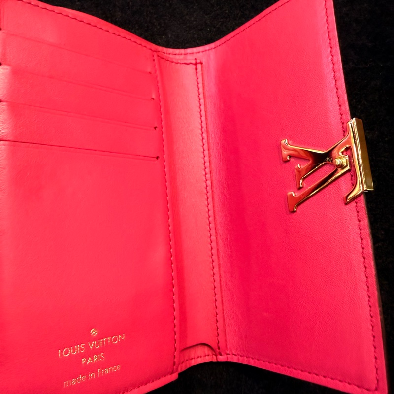 LV 黑牛皮中夾內裡桃紅色8卡中夾-4