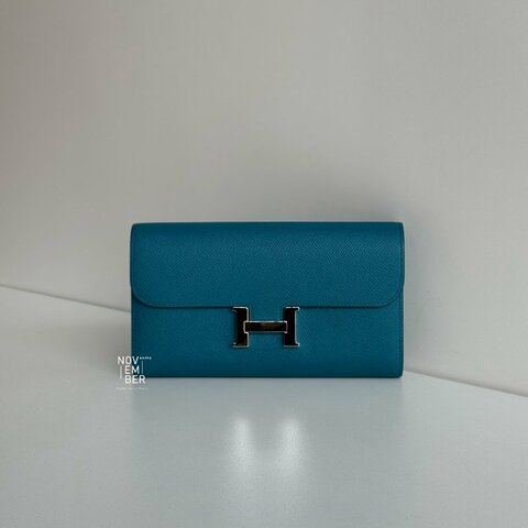 99新🆕 Hermès 愛馬仕 Constance 長款錢包 海峽綠銀釦