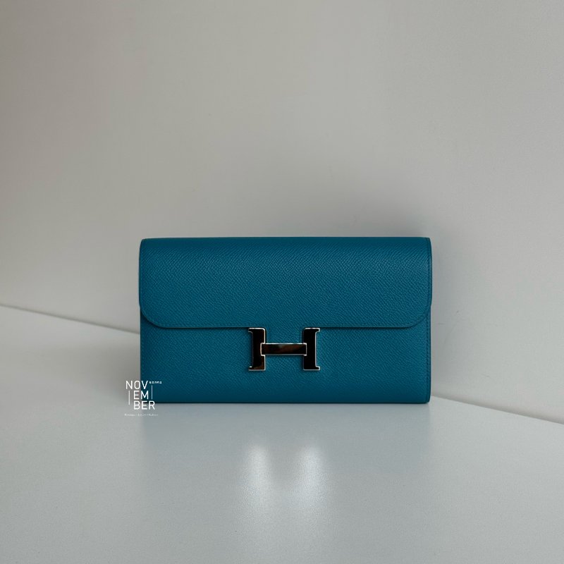 99新🆕 Hermès 愛馬仕 Constance 長款錢包 海峽綠銀釦-0