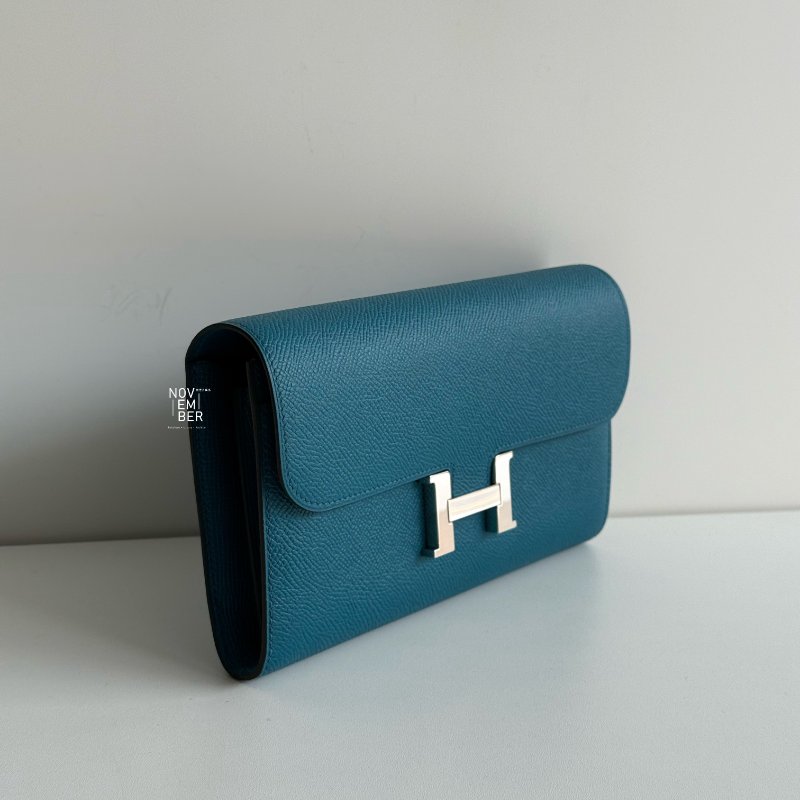 99新🆕 Hermès 愛馬仕 Constance 長款錢包 海峽綠銀釦-1