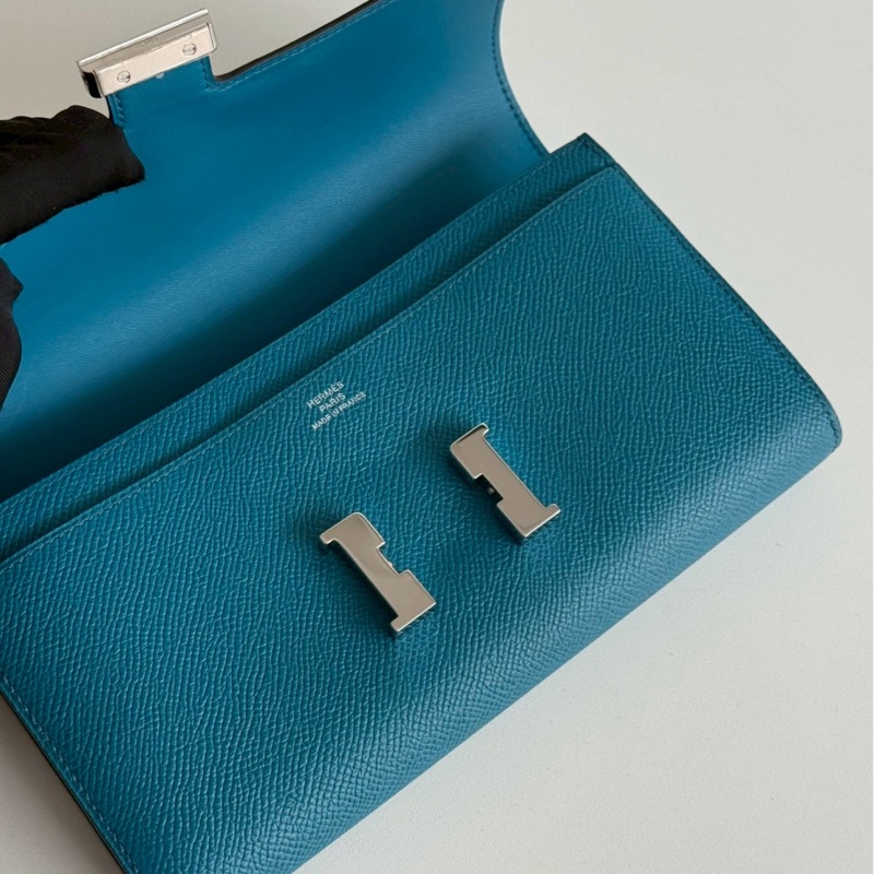 99新🆕 Hermès 愛馬仕 Constance 長款錢包 海峽綠銀釦-7