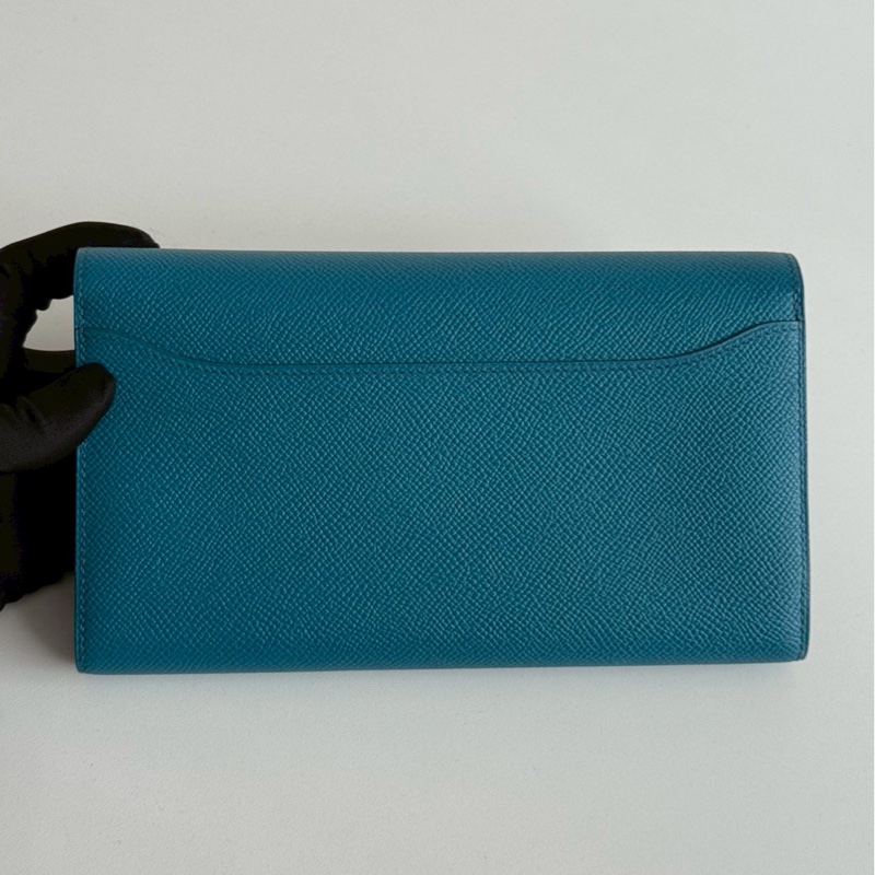 99新🆕 Hermès 愛馬仕 Constance 長款錢包 海峽綠銀釦-12