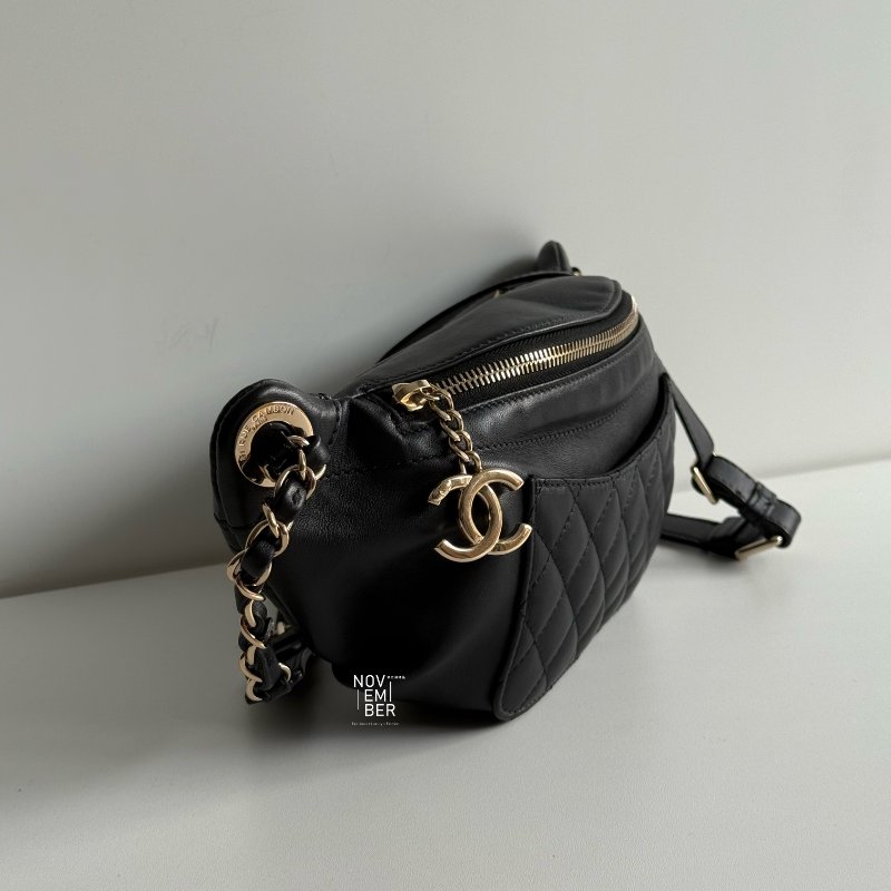 99新🆕 保卡款 Chanel 香奈兒 腰包 黑色金釦-1