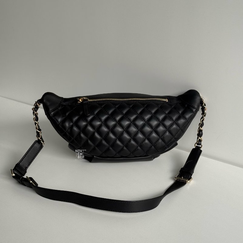 99新🆕 保卡款 Chanel 香奈兒 腰包 黑色金釦-5