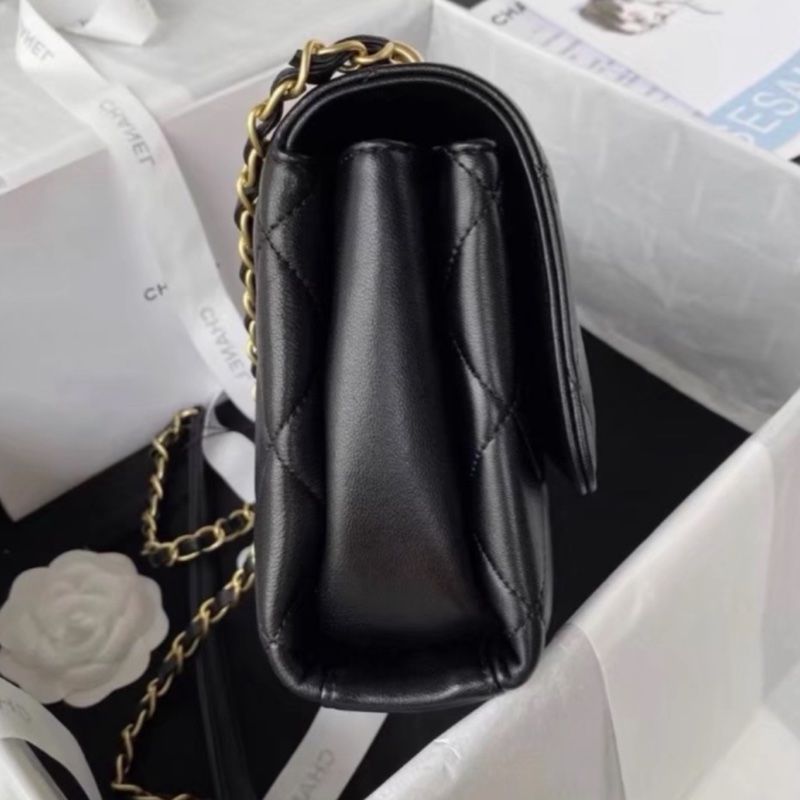 CHANEL💄美神駕到99新限量TNEWChanel 香奈兒黑金水鑽logo字母手柄秀款大號口蓋包鏈條包單肩斜挎包-13