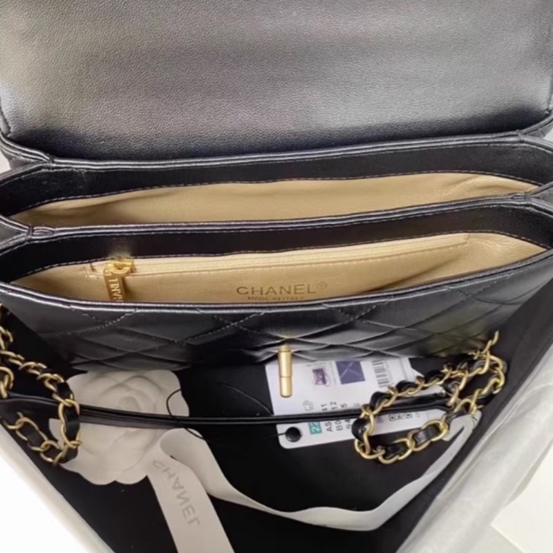 CHANEL💄美神駕到99新限量TNEWChanel 香奈兒黑金水鑽logo字母手柄秀款大號口蓋包鏈條包單肩斜挎包-15