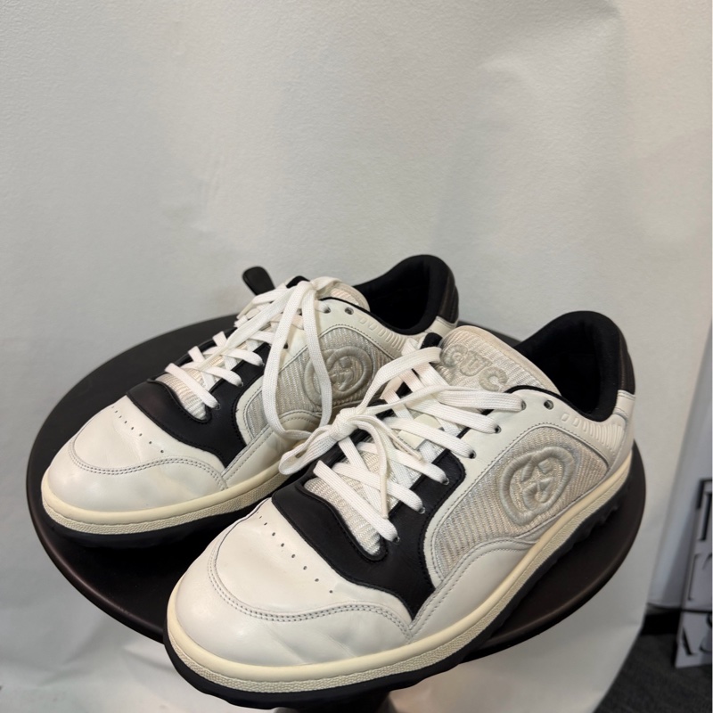 97🆕 GUCCI古馳 MAC80 皮革 低幫系帶 時尚板鞋 男款 白黑 40.5碼-0