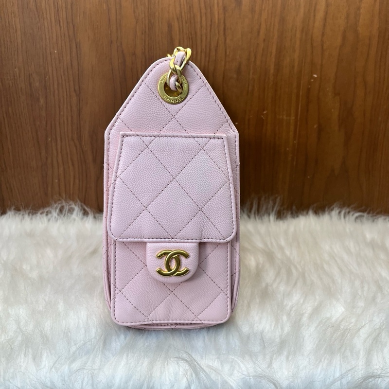 Chanel香奈兒 26C 25bag mini 淺粉色金扣荔枝牛皮芯片款  附件：單包-4