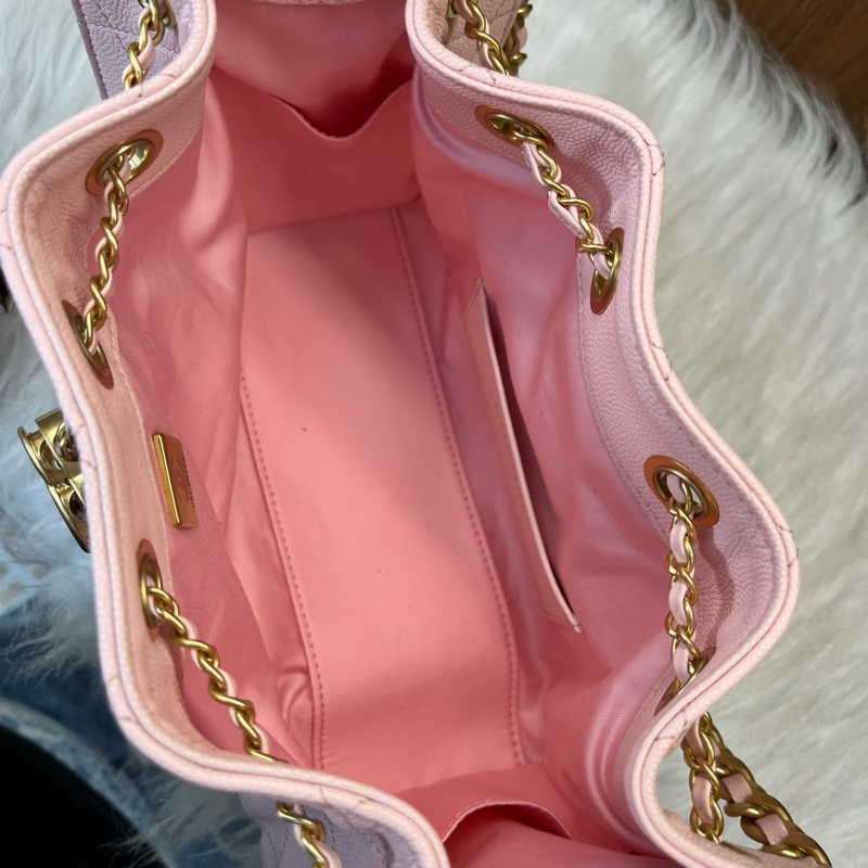 Chanel香奈兒 26C 25bag mini 淺粉色金扣荔枝牛皮芯片款  附件：單包-6