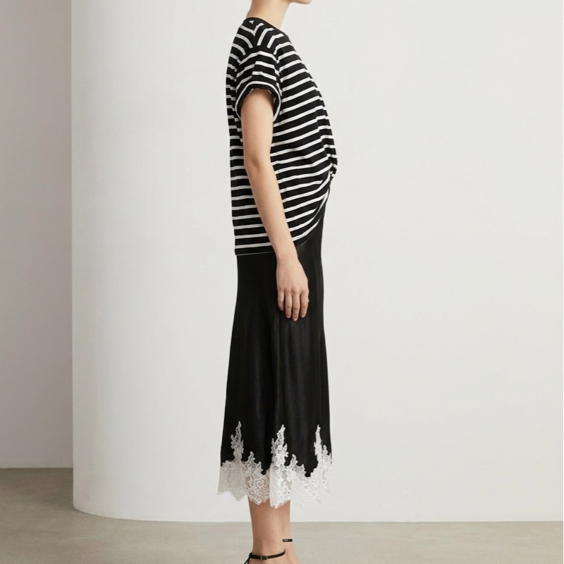 99）精品3.1 Phillip Lim 條紋拼接緞面洋裝：層次感細膩蕾絲  L號-3