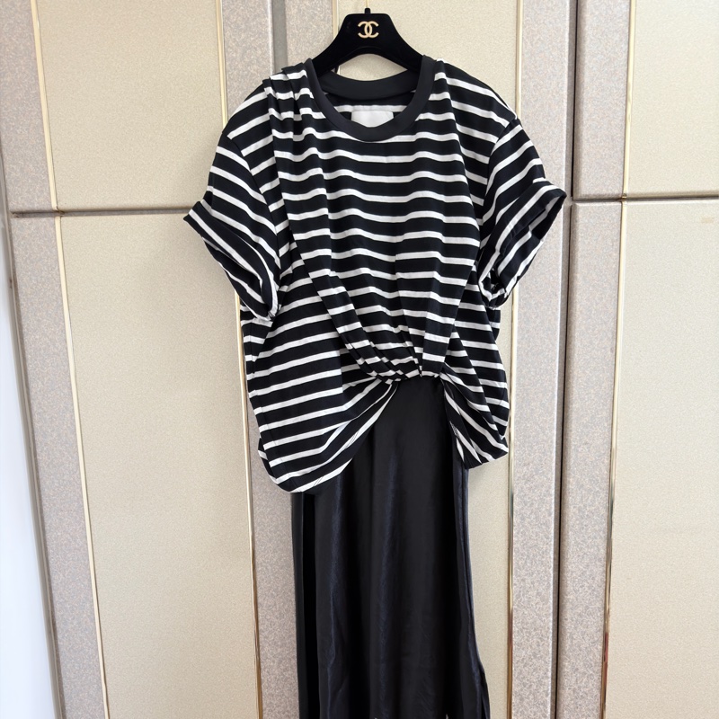 99）精品3.1 Phillip Lim 條紋拼接緞面洋裝：層次感細膩蕾絲  L號-4