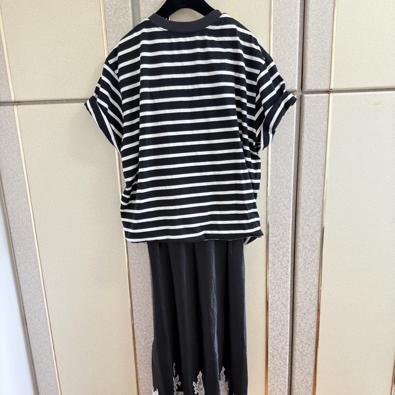 99）精品3.1 Phillip Lim 條紋拼接緞面洋裝：層次感細膩蕾絲  L號-5