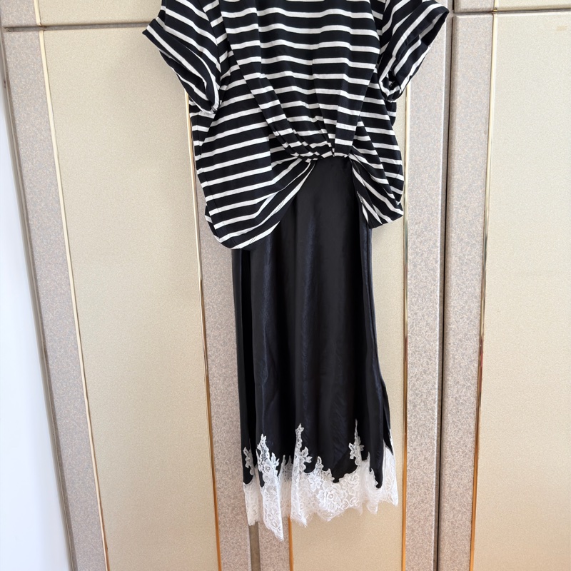 99）精品3.1 Phillip Lim 條紋拼接緞面洋裝：層次感細膩蕾絲  L號-6