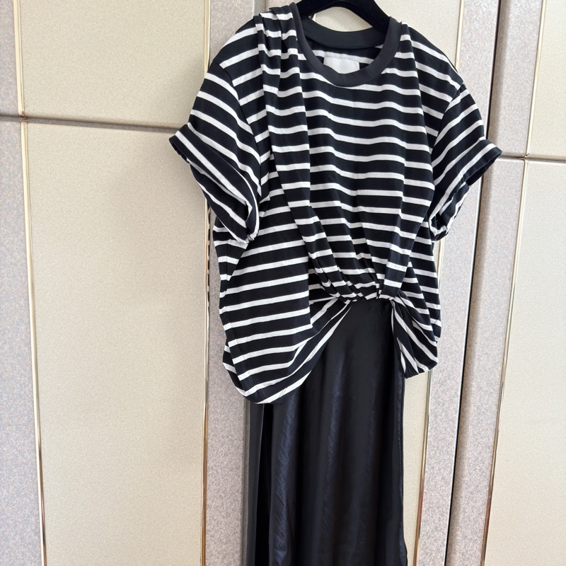 99）精品3.1 Phillip Lim 條紋拼接緞面洋裝：層次感細膩蕾絲  L號-9